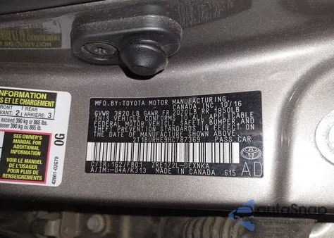 2017 Toyota Corolla Le из США, поврежденный, VIN 2T1BURHE9HC787369